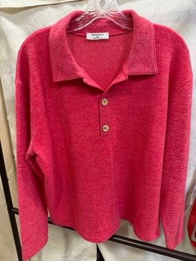 Zenana Outfitters Raspberry Pink Plush Polo Sweater